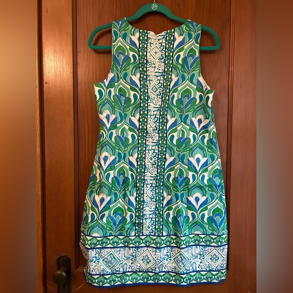 London Times Elegant Green and Blue Patterned Dress - Picture 2 of 3